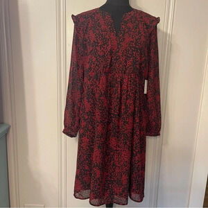 Beachlunchlounge Size M Red Black Kelsea Babydoll Semi‎ Sheer Flowy Ruffle Dress